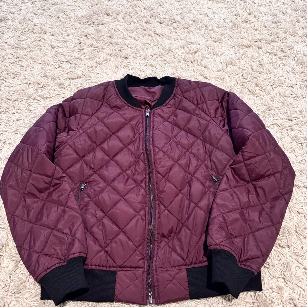 Quilted Burgundy Bomber Jacket